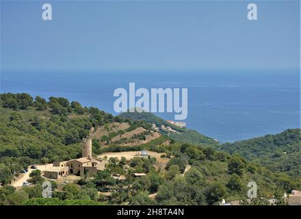 Panoramic of the town of Begur in the region of Baix Empordà province of Gerona, Catalonia, Spain Stock Photo