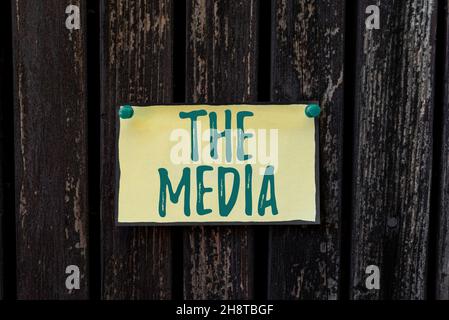 Conceptual caption The Media. Business showcase main means of mass communication that are regarded collectively Thinking New Bright Ideas Renewing Stock Photo