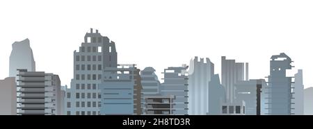 Remains of destroyed buildings. Seamless Illustration isolated on white background. Ruined city. Apocalypse scene. Armageddon death of civilization in Stock Vector