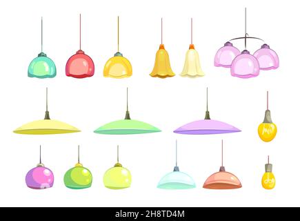 Set lamp isolated on white background. Plafonds for the interior of residential buildings, offices and other premises. Modern chandeliers and shades. Stock Vector