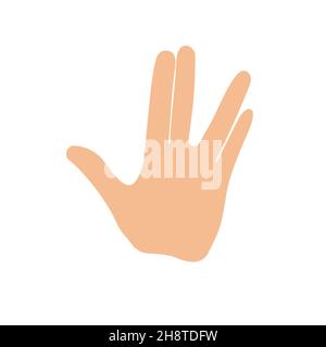 Raised hand with the thumb extended, while the fingers are parted between the middle and ring finger. Vulcan salute hand gesture. Wish Blessings for l Stock Vector