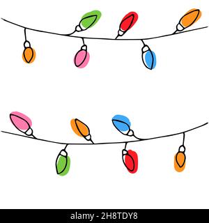 Doodle Christmas design elements. Cute hand drawn colorful garland. Merry Christmas and New Year symbol Simple flat vector illustration Stock Vector