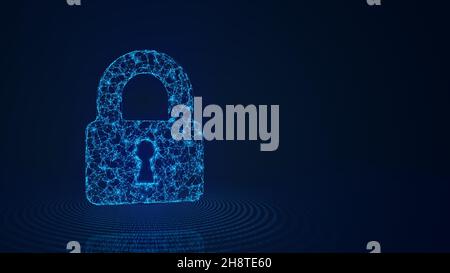 Cybersecurity Protected Internet Access Network Security Privacy Digital Data Padlock Secured Background Illustration 3D Render Stock Photo