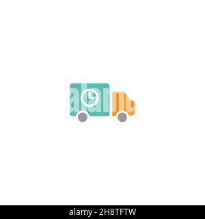 Delivery truck with clock silhouette. vector shipping icon isolated on white background. fast delivery linear sign. Stock Vector
