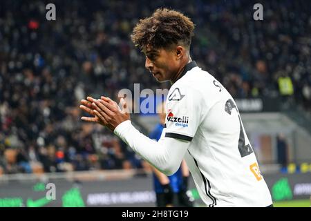 Milan, Italy. 01st Dec, 2021. Eddie Salcedo (Spezia Calcio) during the Italian championship Serie A football match between FC Internazionale and Spezia Calcio on December 1, 2021 at Giuseppe Meazza stadium in Milan, Italy - Photo Morgese-Rossini / DPPI Credit: DPPI Media/Alamy Live News Stock Photo