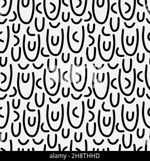 Abstract hand drawn seamless pattern, black and white texture. Stock Vector