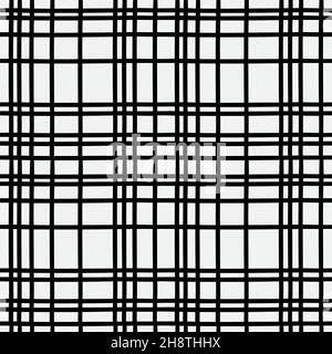 Abstract hand drawn seamless pattern, black and white line check texture Stock Vector