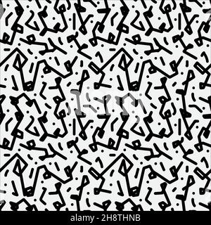 Abstract hand drawn broken line seamless pattern, black and white texture. Stock Vector