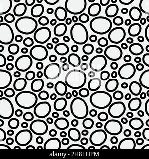 Abstract hand drawn seamless pattern, black and white circle texture. Stock Vector