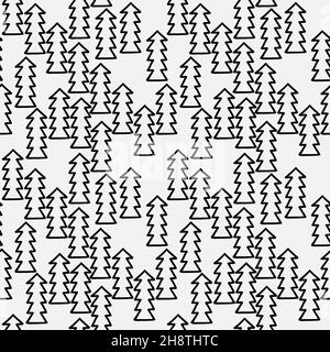 Abstract hand drawn seamless pattern with fir tree shape elements. Black and white texture. Stock Vector