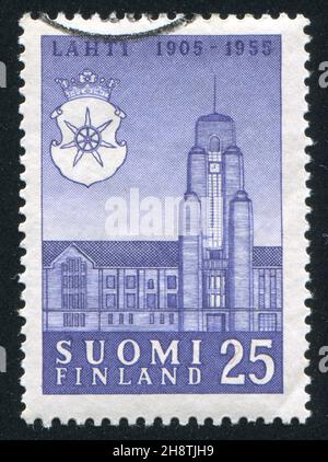 FINLAND - CIRCA 1955: stamp printed by Finland, shows Lahti Town Hall, circa 1955 Stock Photo