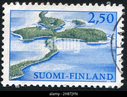 FINLAND - CIRCA 1967: stamp printed by Finland, shows Aerial View of Nature Reserve Punkaharju, circa 1967 Stock Photo