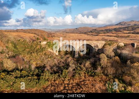 Aerial view of the Owencarrow Railway Viaduct by Creeslough in County Donegal - Ireland. Stock Photo