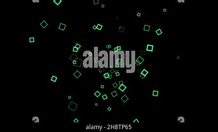 Colored squares splash out and spread out on black background. Animation. Square frames appear as outliers and spread out on black background. Stock Photo