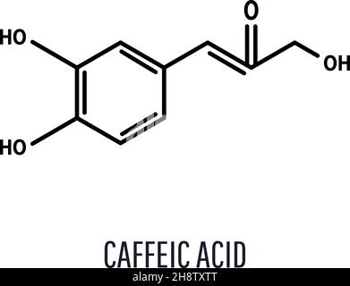 Caffeic acid, C9H8O4 skeletal chemical formula with on white background, vector illustration. Skeletal formula. Stock Vector