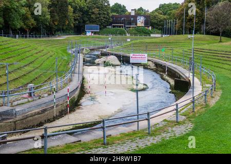 AUGSBURG, GERMANY - SEPTEMBER 16, 2016: Augsburg Eiskanal, artificial whitewater river in Augsburg, Germany. Stock Photo