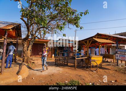 The town is located on the shores of Lake Victoria, near to the source of the Nile River. Stock Photo