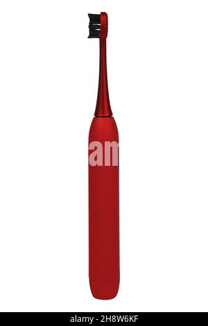 Red rechargeable electric toothbrush isolated on white background. Stock Photo