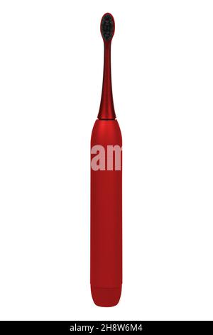 Red Electric toothbrush gray color isolated on white background. The electric brush used for cleaning the teeth. Stock Photo