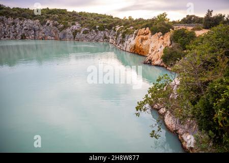 Zmajevo Oko or Dragon eye lake and blue lagoon near Rogoznica, Croatia Stock Photo