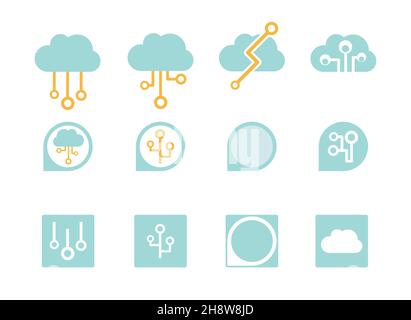 Cloud technology line icons, vector set. Stock Vector