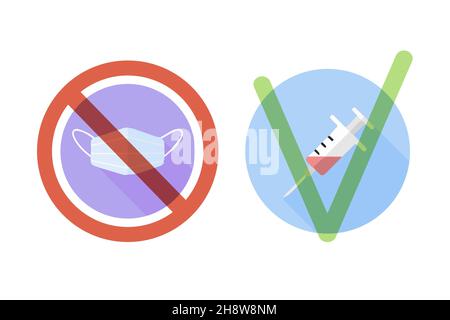 Vector illustration. Mask and vaccine. Two icons symbolize the victory over the coronavirus Stock Vector