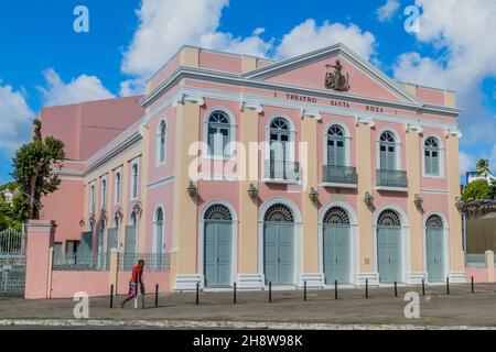 JOAO PESSOA, BRAZIL - OCTOBER 14, 2016: Disabled legless man in front of Santa Roza theater in the historic center of Joao Pessoa, Brazil Stock Photo