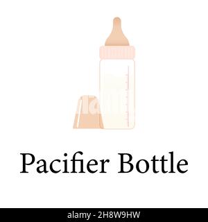 Baby bottle with pacifier and scale. Linear icon for milk, water and mixture baby feeding.illustration. Contour. Stock Vector