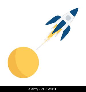 Vector illustration. The rocket takes off from the planet. Simple beautiful illustration. Vector icon Stock Vector