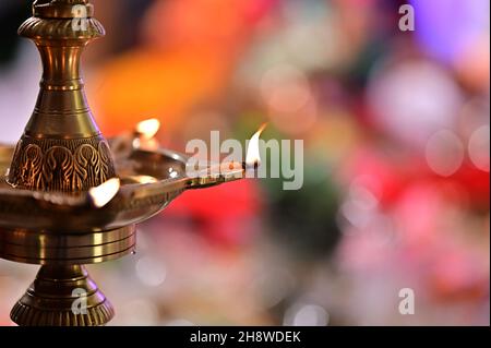 Indian traditional Samai or Samayee, a typical shape of diya (lamp) usually made up of brass. Stock Photo