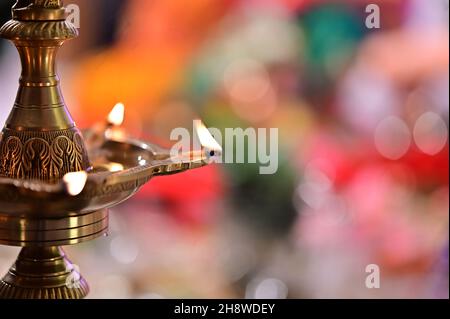 Indian traditional Samai or Samayee, a typical shape of diya (lamp) usually made up of brass. Stock Photo