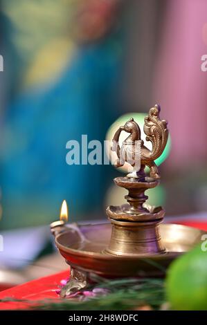 Indian traditional Samai or Samayee, a typical shape of diya (lamp) usually made up of brass. Stock Photo