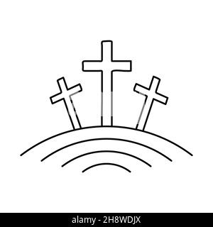 Calvary icon. Abstract religious logo. Christian cross icon. Vector illustration. Linear symbol of church Stock Vector