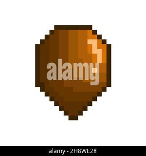 Pixel nut icon. Almond nut in pixel style. Vector illustration. Pixel art icon Stock Vector
