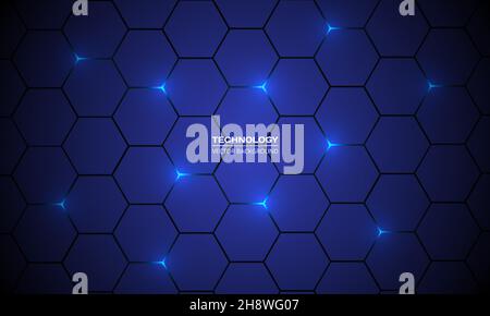 Dark blue hexagon technology futuristic abstract modern background, blue honeycomb texture grid. Stock Vector