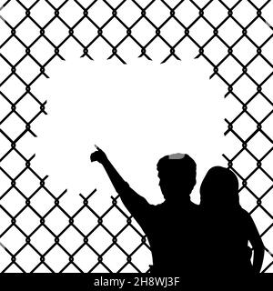 International migrants day. Silhouette of man and woman looking to the future. Illustration symbol icon Stock Vector