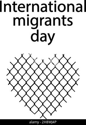 International migrants day. Silhouette lattice heart. Illustration symbol icon Stock Vector