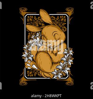 a cute sleeping rabbit with awesome background Stock Vector