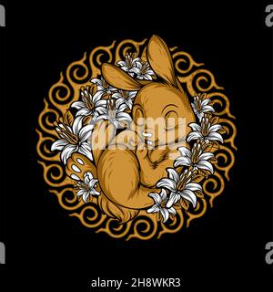 a cute sleeping rabbit with awesome background Stock Vector