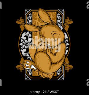 a cute sleeping rabbit with awesome background Stock Vector