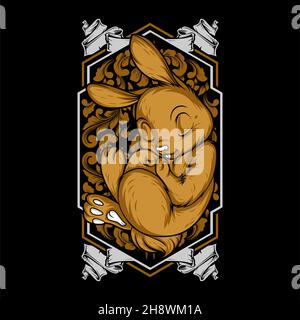 a cute sleeping rabbit with awesome background Stock Vector