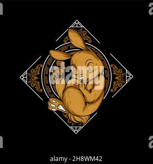 a cute sleeping rabbit with awesome background Stock Vector