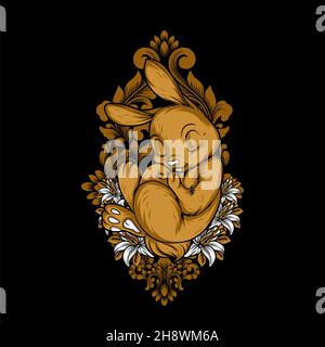 a cute sleeping rabbit with awesome background Stock Vector