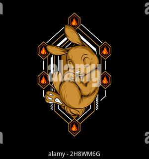 a cute sleeping rabbit with awesome background Stock Vector