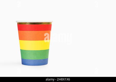 Multicolored paper cup on a white background Stock Photo