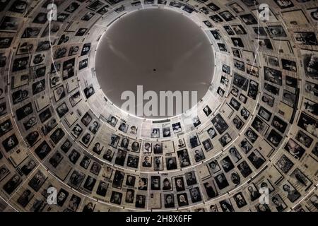 Jerusalem, Israel. 2nd Dec, 2021. Pages of Testimony of more than 4,000,000 Jewish Holocaust victims are eternally preserved in the Hall of Names at the Yad Vashem Holocaust Museum. Credit: Nir Alon/Alamy Live News Stock Photo
