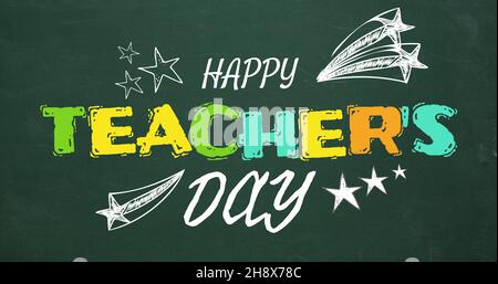 Digitally generated image of happy teacher's day text against green background with copy space Stock Photo