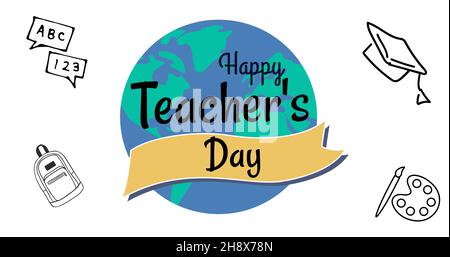 Digitally generated image of happy teacher's day text on globe with copy space Stock Photo