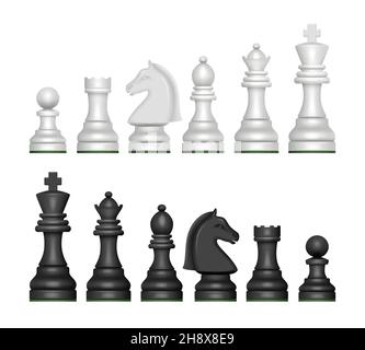 Chess figures. Strategy game symbols pawn horse knights king and queen decent vector realistic pictures Stock Vector