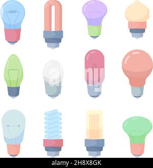 Electricity bulbs. Idea concept symbols lights icons garish vector bulbs illustrations Stock Vector